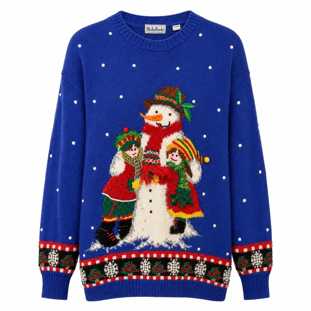 Vintage Belle Pointe Cottagecore Snowman Sweater Sz Medium Ugly Christmas Party